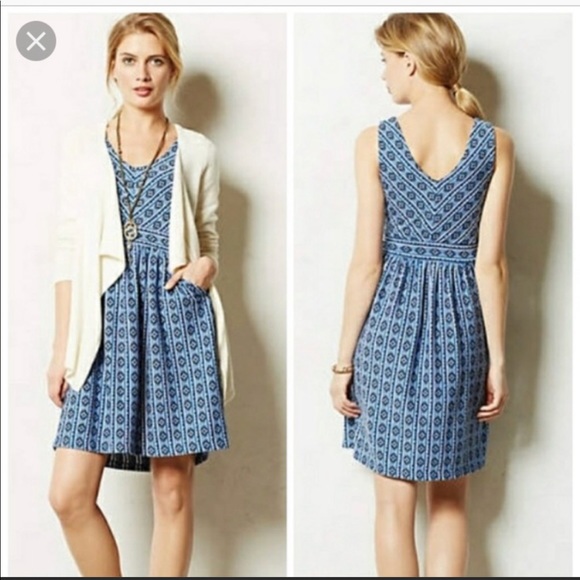 Anthropologie Dresses & Skirts - Anthropologie Maeve blue tribal pocket dress